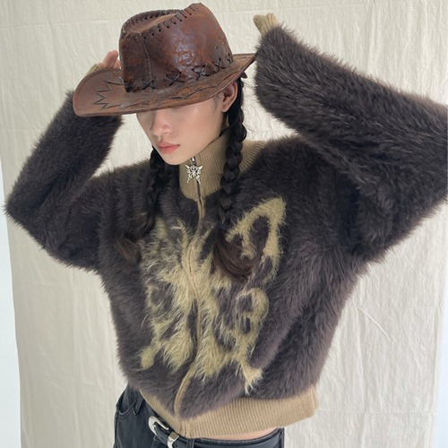 butterfly fuzzy knit zipper　バタフライファジーニットジッパー　J0680