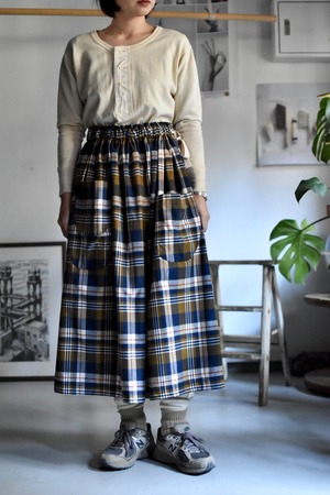 -sasanqua by trees- "Madras check layer pocket skirt"