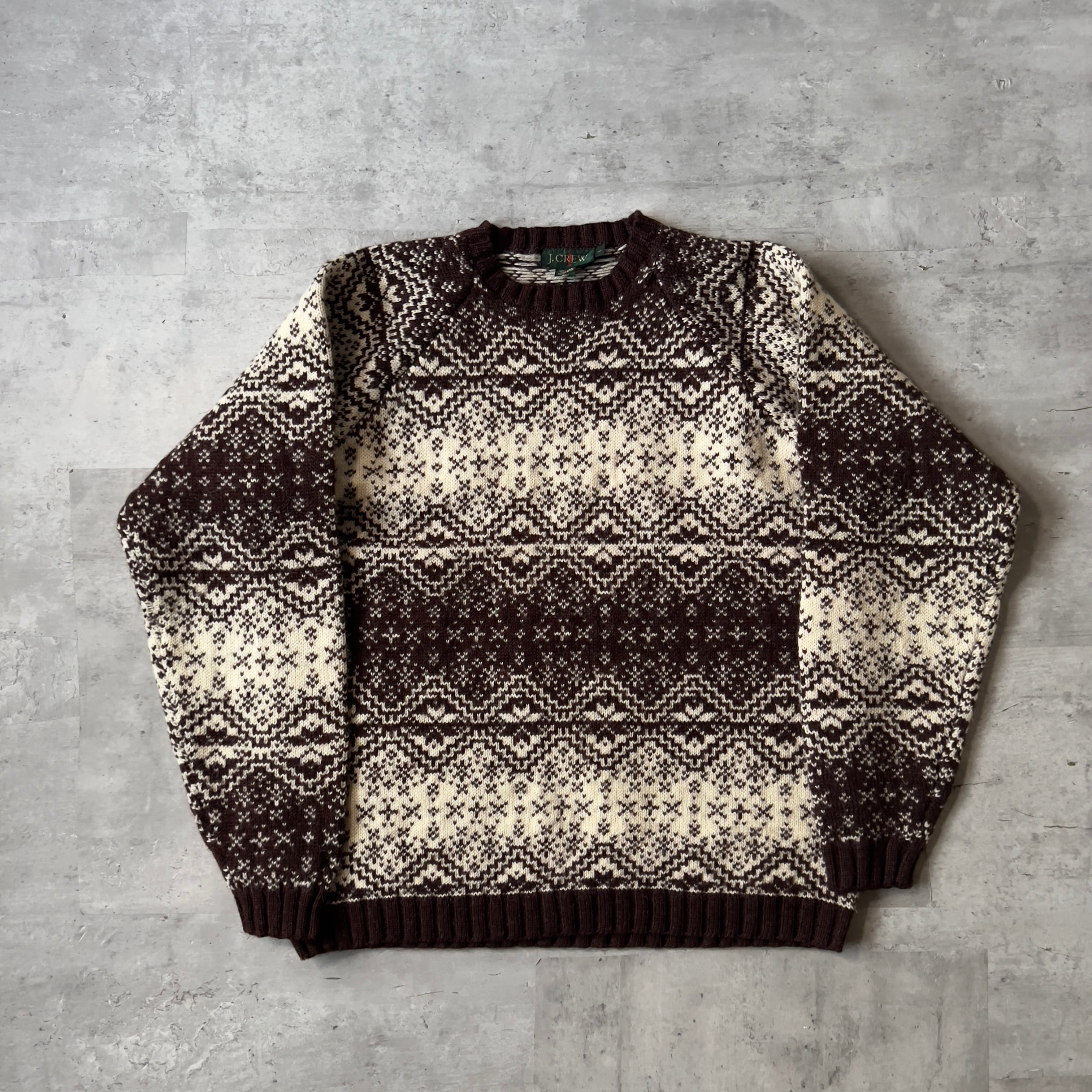 90s “J CREW” 巨人タグ Nordic pattern knit shirt 90年代 ジェイ ...