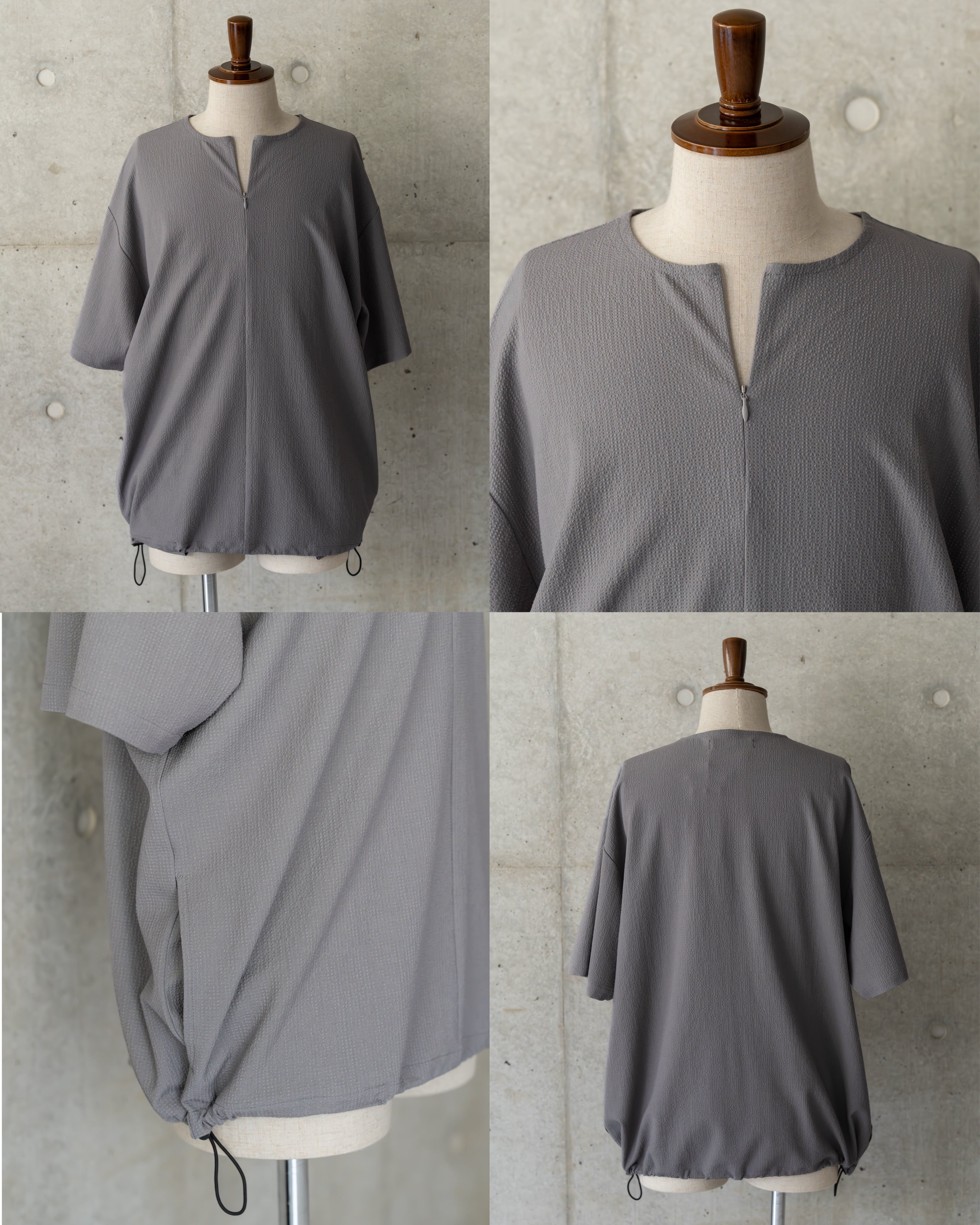 Stretch Seersucker Zip Henley Neck［2652amy-6］キーネック | AMUY