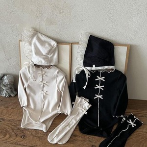 【BABY】秋新作　蝶結び無地ロンパース