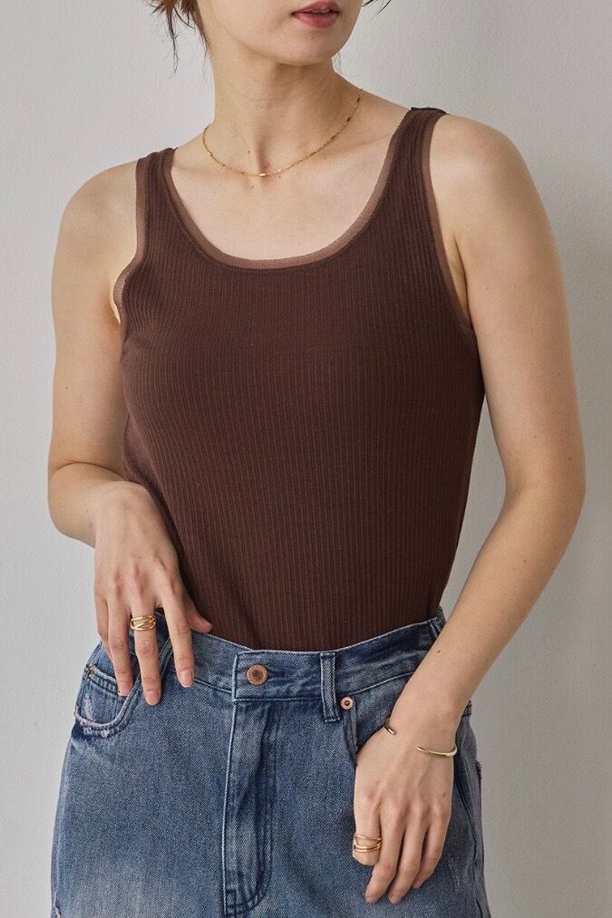 rib x tulle tank top リブ×チュールタンクトップ Brown
