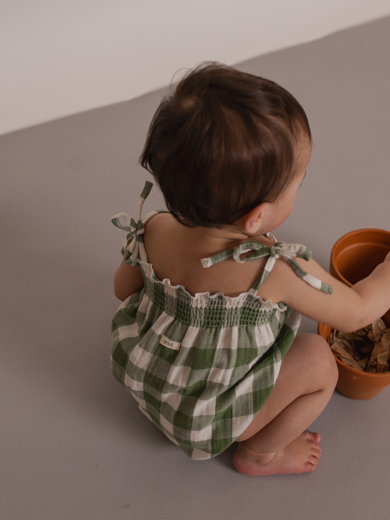 【即納】ORGANIC ZOO / Dill Gingham Spaghetti Bodysuit