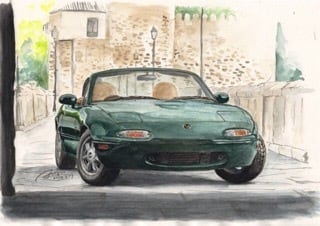 水彩画 高画質水彩イラストデータ(MAZDA RX-7) | PETROLHEAD STUDIO