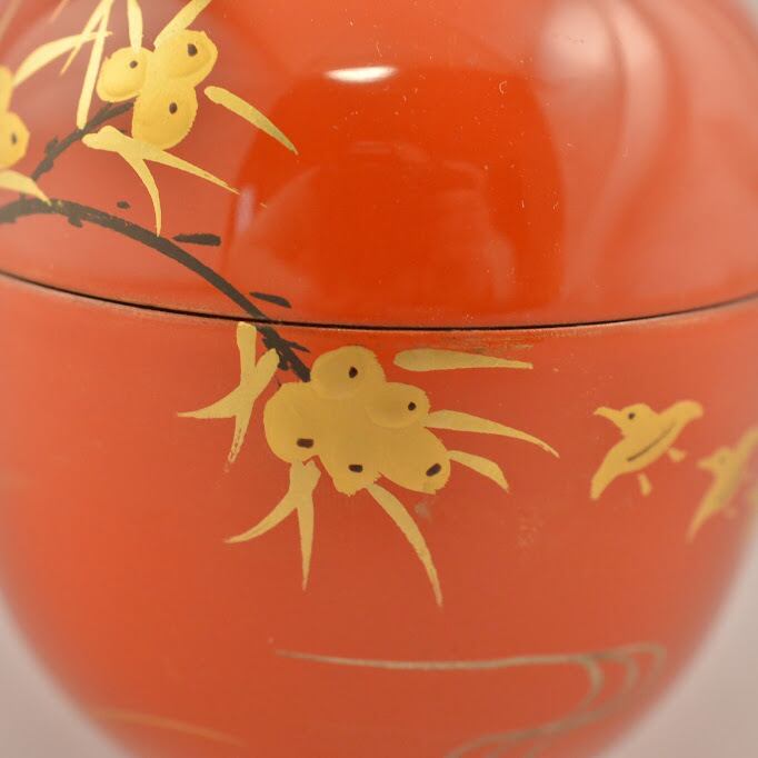 塗師 千穂造 枇杷に鵆(千鳥)蒔絵 朱 丸棗 井伊大老好 びわ 塗師 千穂造 枇杷に鵆(千鳥)蒔絵 朱 丸棗 井伊大老好 びわ