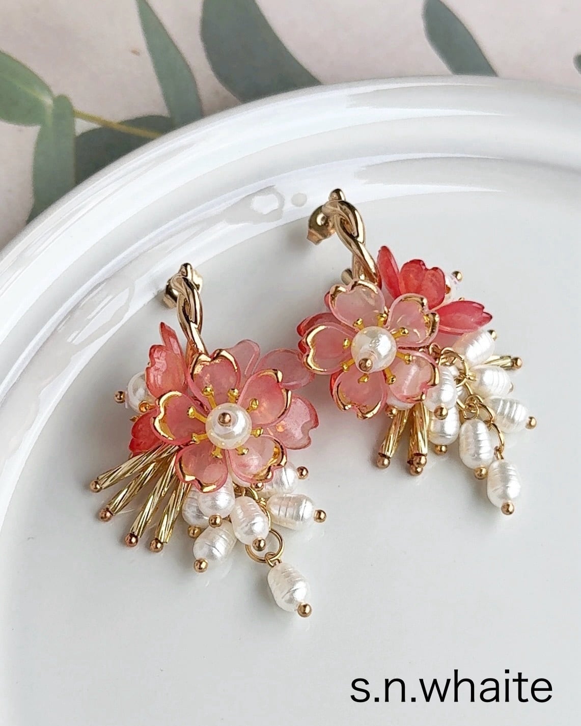 大ぶり 春 桜 ピアス 】 和風ピアス 大ぶり春ピアス ハンドメイド