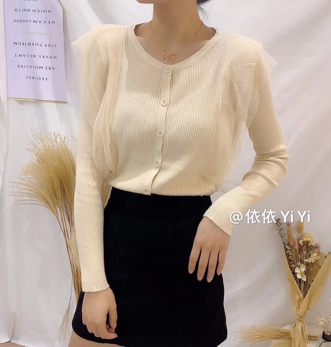 プリーツレース　クルーネックカーディガン　AJ111-026