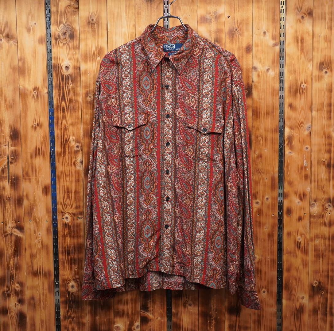 90s Polo Ralph Lauren crofts レーヨンシャツ XL/ラルフローレン ペイズリー