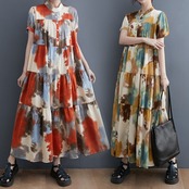アート柄 ティアード ワンピース 30200