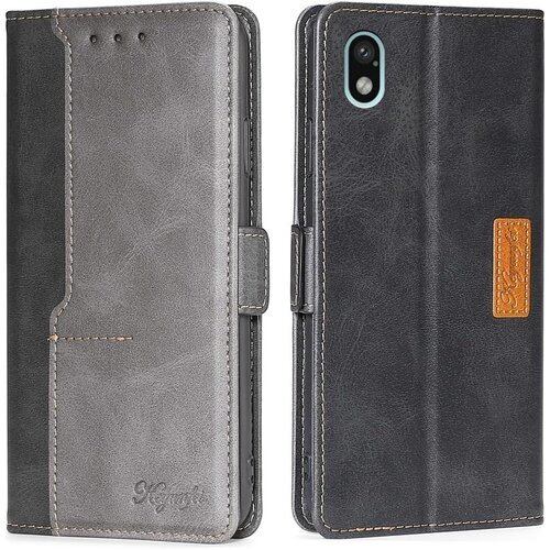 Xperia Ace III ケース 手帳型 SO-53C SOG08 手帳 ケース マグネット式スタンド機能 カード収納 軽量 落下防止 衝撃吸収 全面保護 財布型 折り畳み式 横置き機能 携帯カバー Sony Xperia Ace III SO-53C SOG08 スマホケース ブラック+グレー 1357