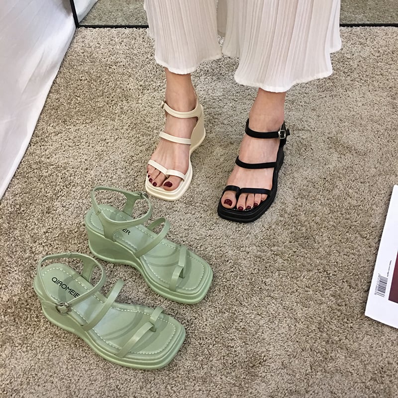 純赤いサンダル女性の妖精スタイル2020新しいヨーロッパとアメリカの厚底の斜面夏の単語の女性の靴ハイヒールのローマの靴夏 フェイクシューズ24309434619