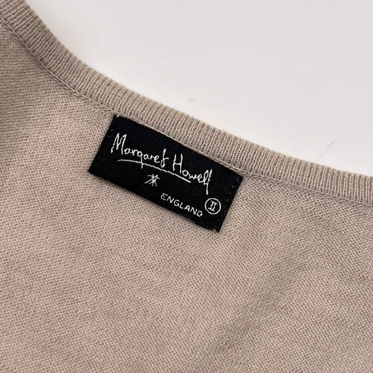 カシミヤ混 MARGARET HOWELL マーガレットハウエル リボン 薄手 七分袖 ニット セーター 2/グレー ベージュ 系レディース