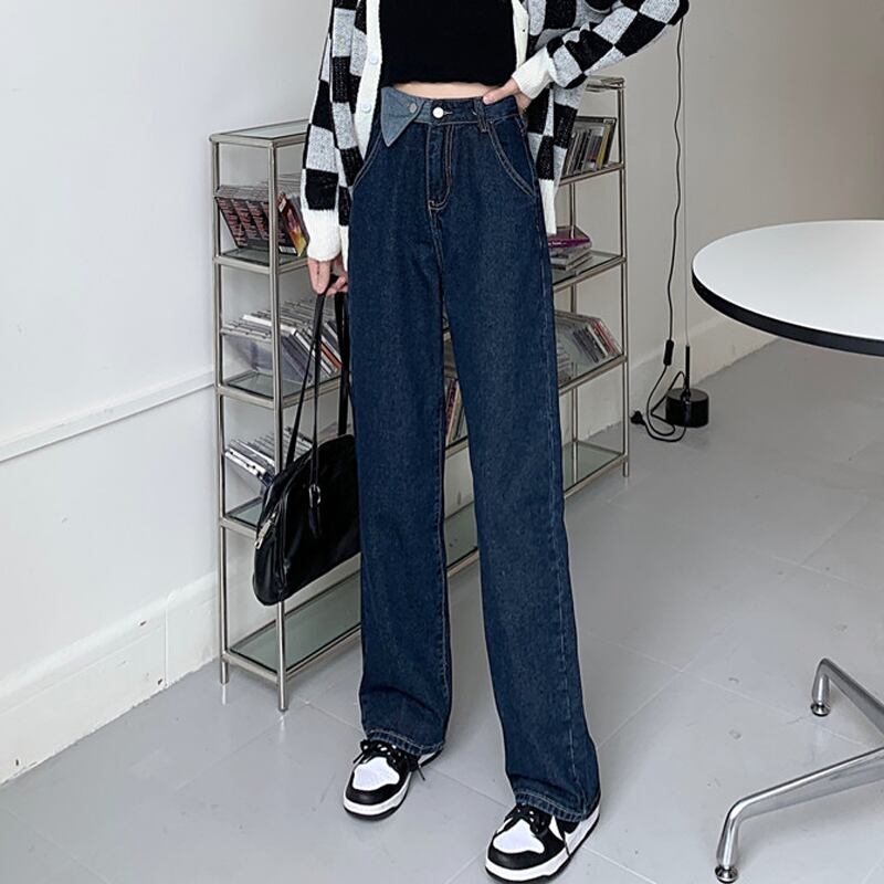 スプリングオータムハイウェストジーンズ ルーズスタイルパンツ 春物 秋物 スーパーモール89524625889