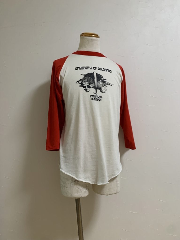 1980's Bi-Color Raglan Sleeve Print T-Shirt