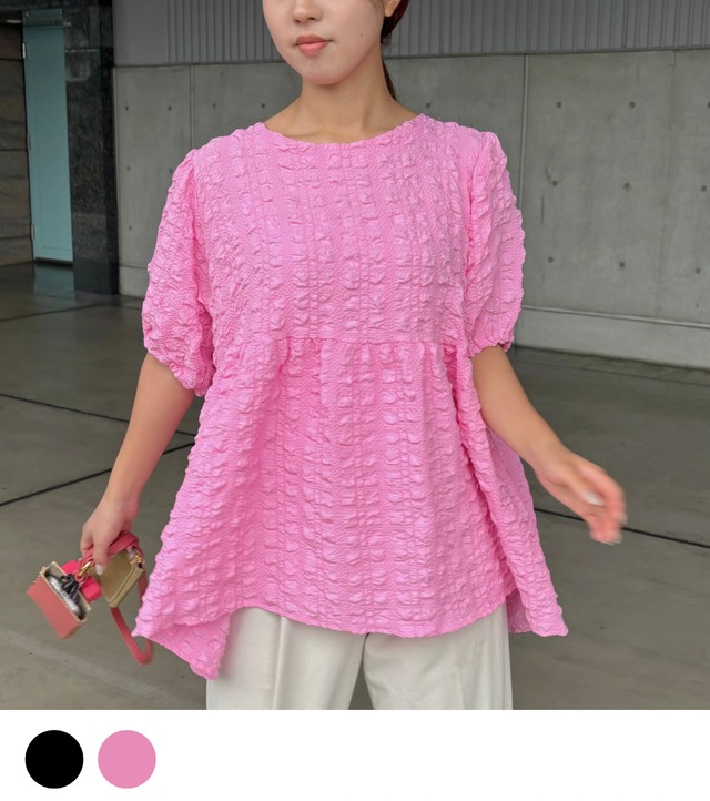 【BLACK:即納】POPCORN PUFF BLOUSE -2color-