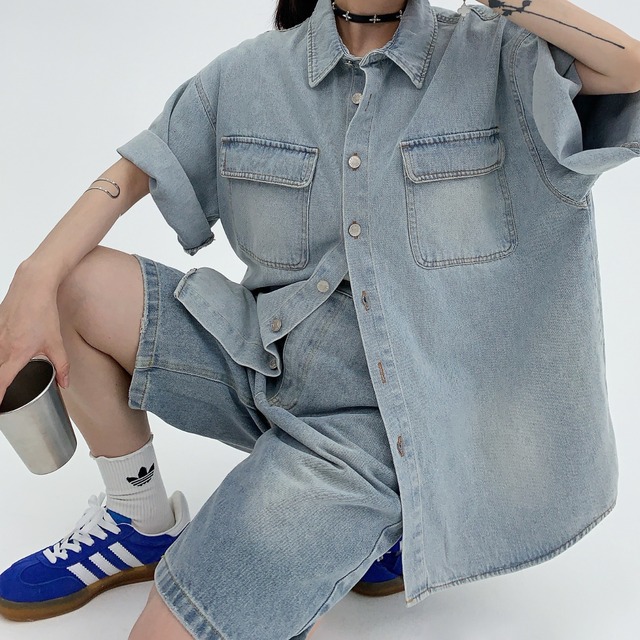 old denim short sleeve shirt　オールドデニム半袖シャツ　J0184