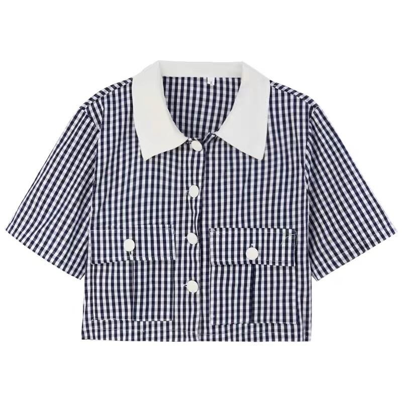 襟付き チェック柄 半袖シャツ G104CSH0026 | liberal style. - 韓国