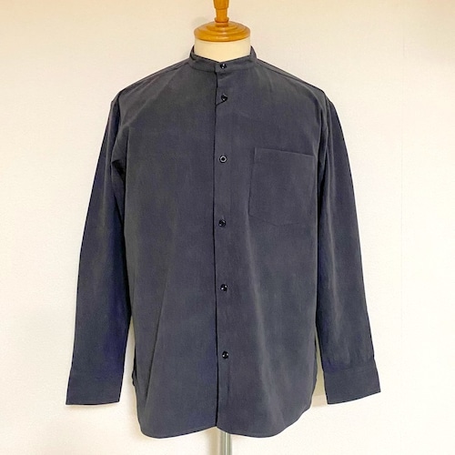 Stretch Small Corduroy Band Collar Shirts Charcoal