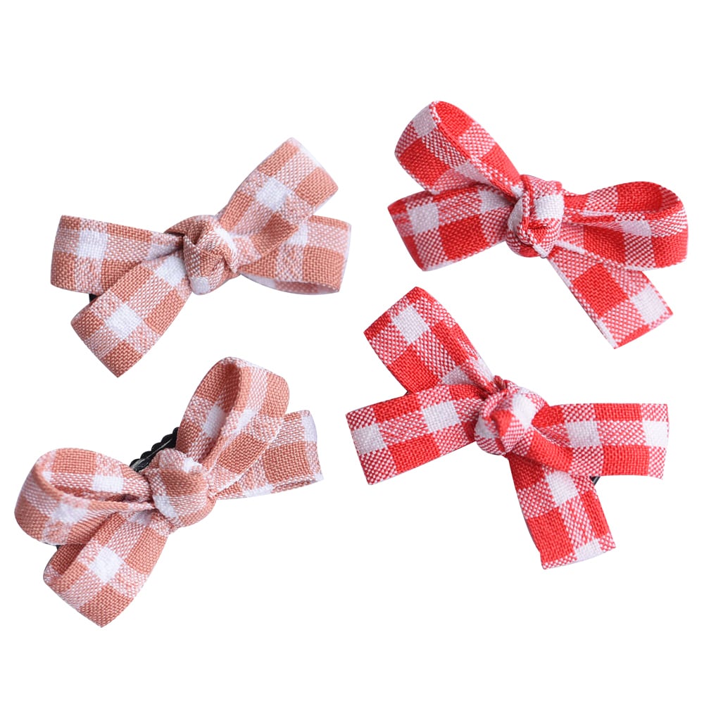 犬 ヘアアクセサリー] リボン ヘアピン チェック スタンダード 4点