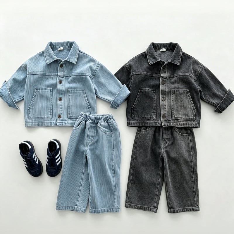 70-120】秋新作キッズデニム2点セット 男の子 ジャケット＆パンツ