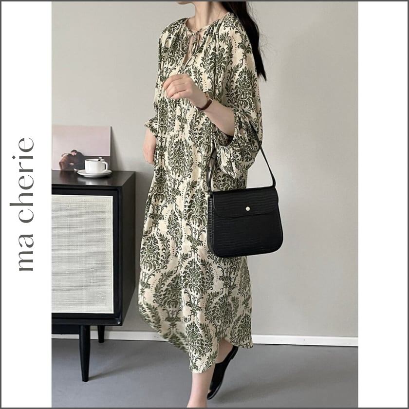 green damask long one-piece m0302