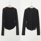 tulle sheer crew neck tops/black