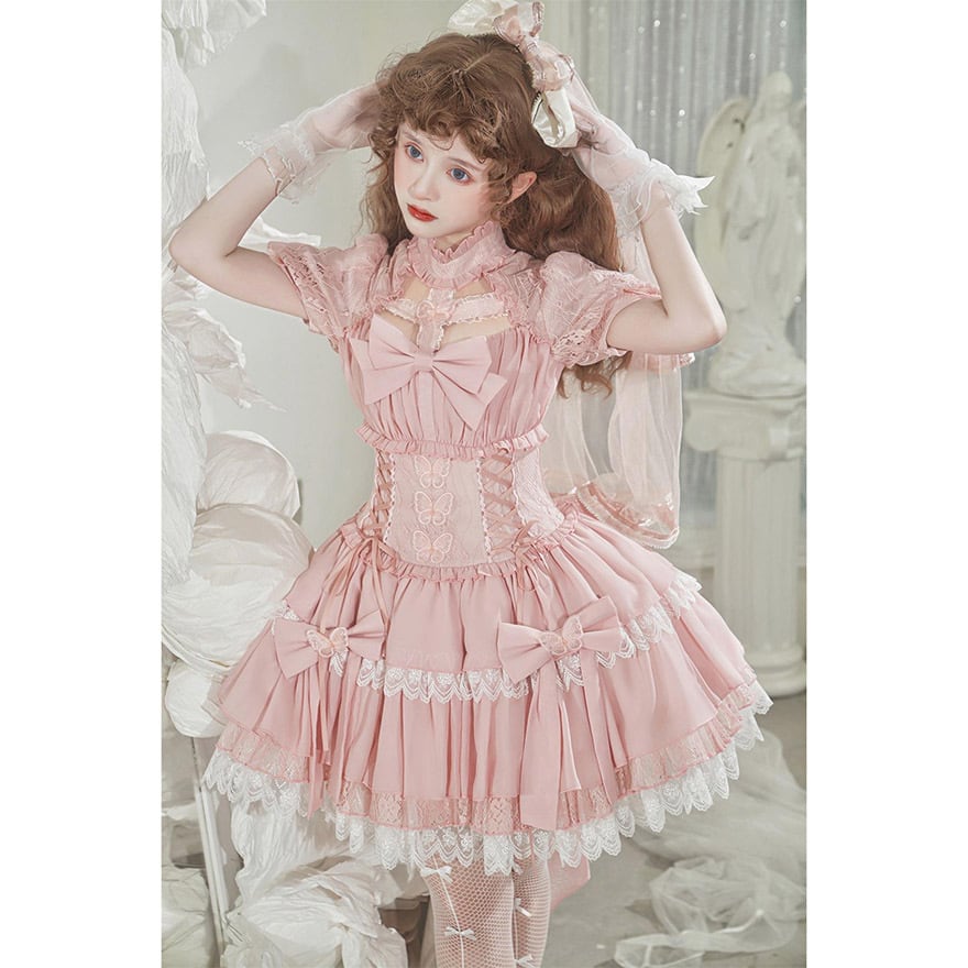 SEASONZ 夢かわいい 甘ロリ ドレス ワンピース ピンク 半袖 レース