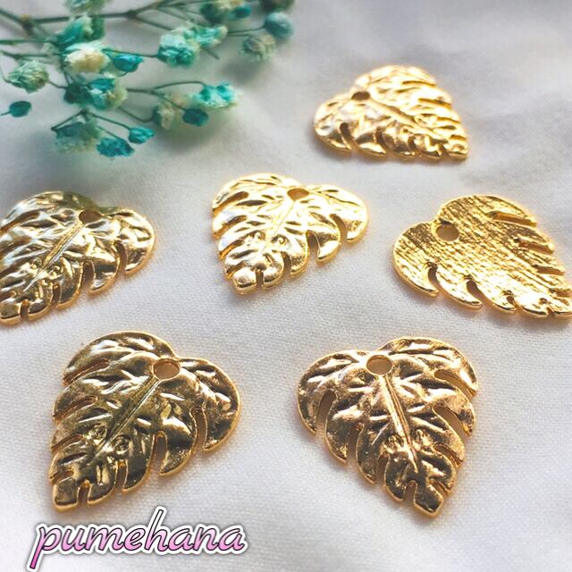 可愛らしい ウッドモンステラのピアスチャーム☆