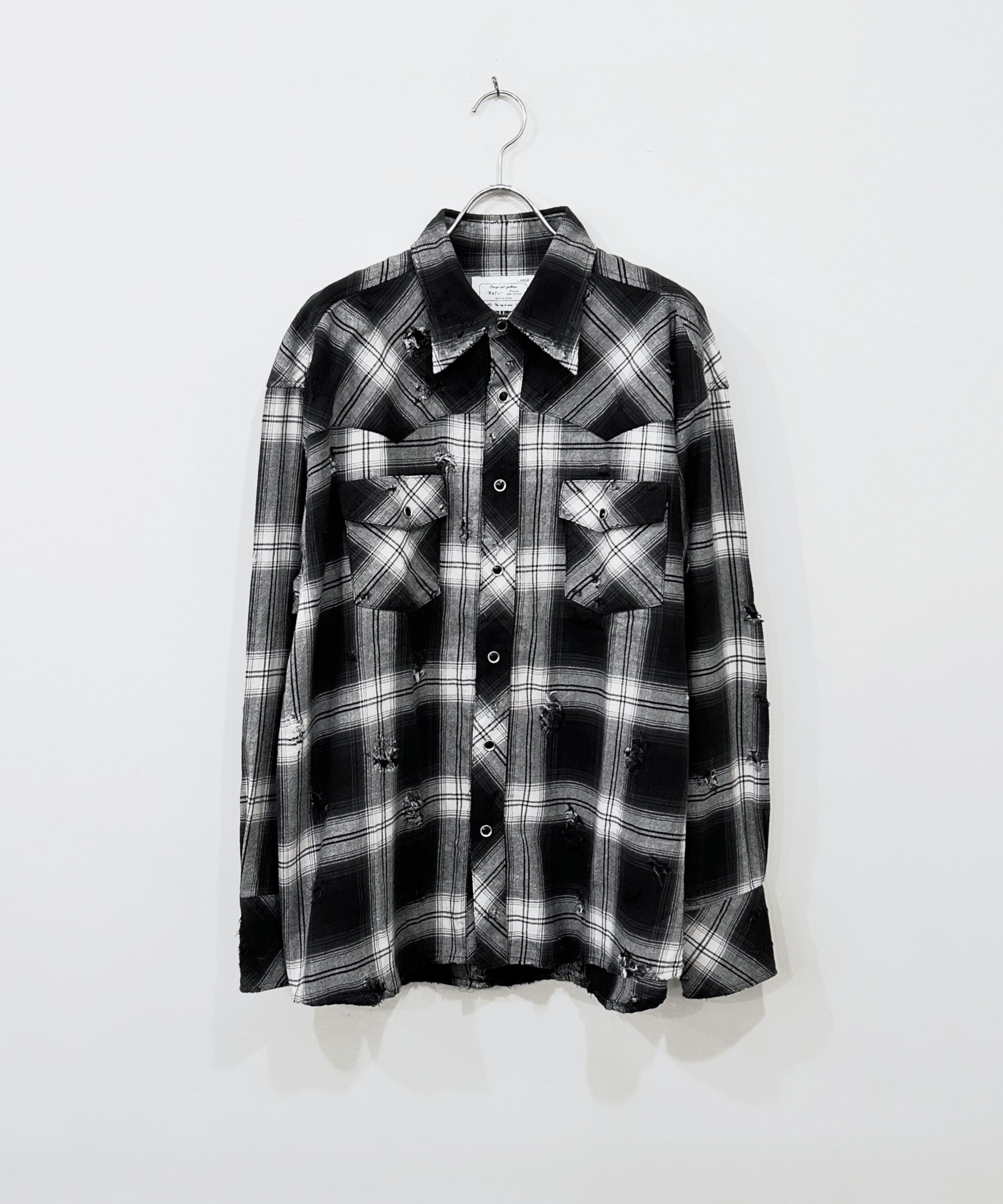 rafu/23SS/Western shirt/ネルシャツ/M/コットン/BLU/チェック/002-23-01