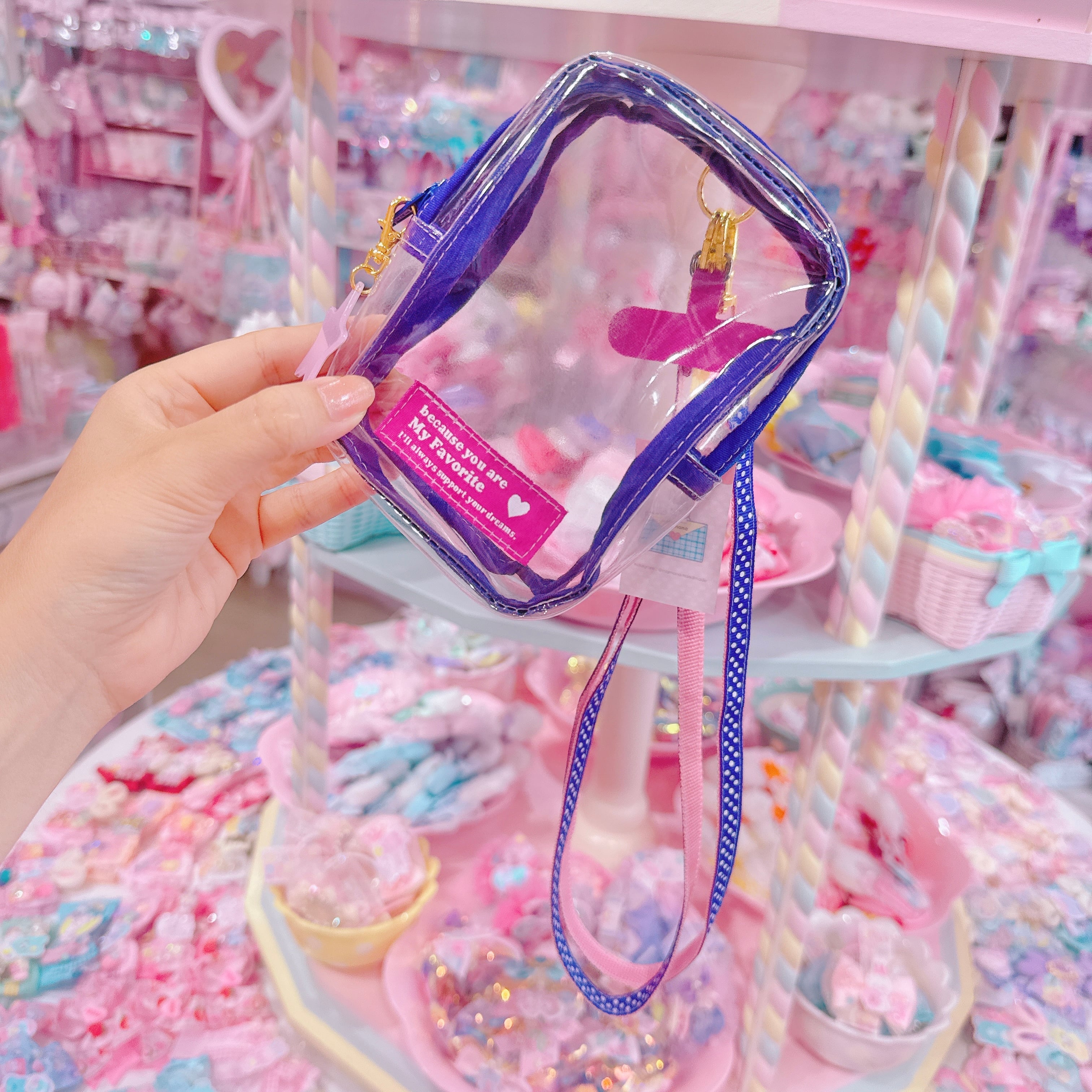 【N4】34-6クリアポーチ付きスマホストラップ（パープル）