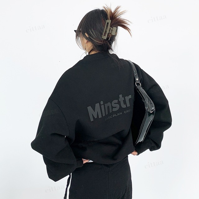 ★予約★D-536　2025秋冬新作♡Minstrel英字プリントスウェット　ブラック