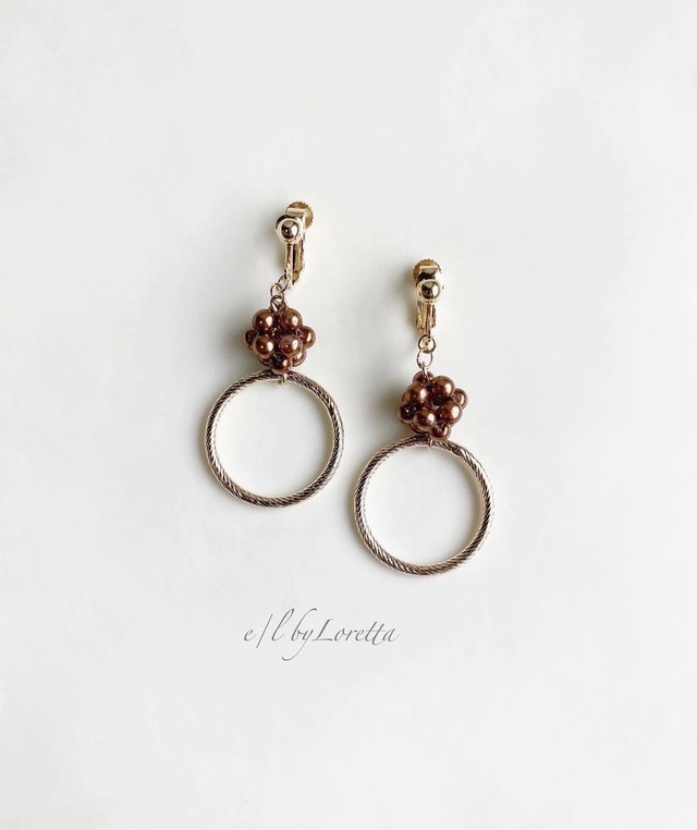 Beads ball × hoop pierce/earring(Brown) [cc]