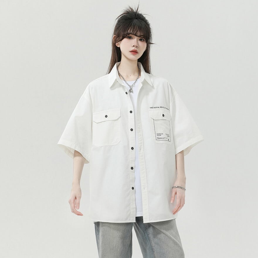 カジュアル 半袖シャツ オーバーサイズ ゆったり 夏服 カジュアル