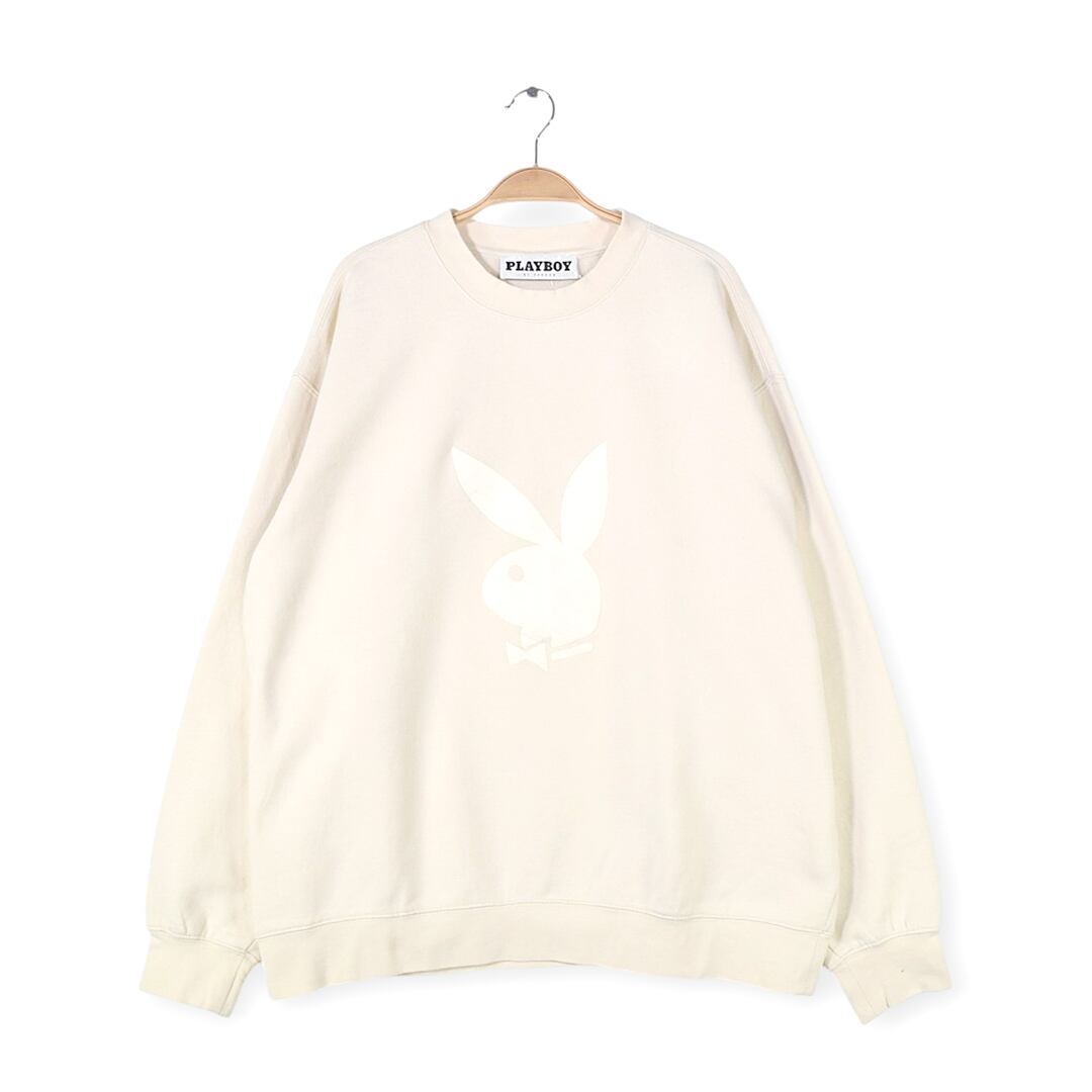 プレイボーイ ロゴプリント スウェット ビッグロゴ ベージュ トレーナー ラバープリント PLAYBOY BY PACSUN メンズXL相当 古着 @CF0855