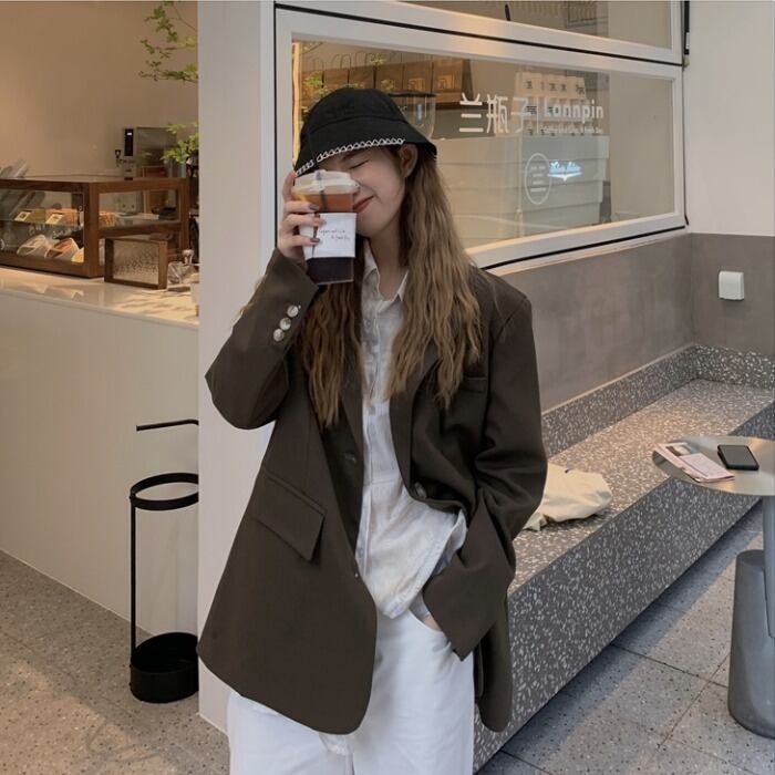 長袖スーツジャケットレディース2020年初秋新作ブリティッシュスタイルルーズカジュアルスモールデザインセンス気質スーツ クレセントシティ70003242635