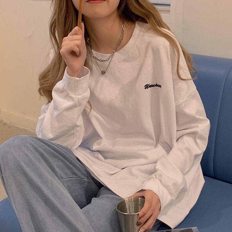 ホワイトTシャツ シャツ スプリングルーズトップス ロング 春物 試着室75739838536