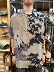 【HOUSTON/ヒューストン】 伊藤若沖 ALOHA SHIRT (白鶴図)/アロハシャツ