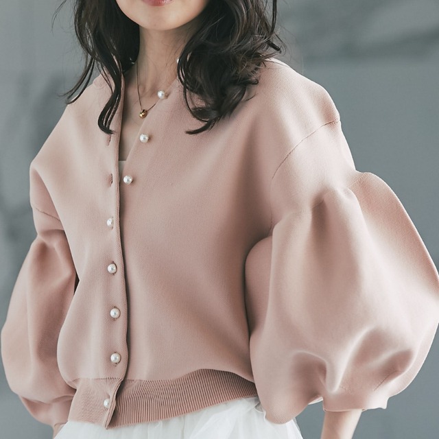 Sweet puff‑sleeve reversible knit cardigan (SN355)