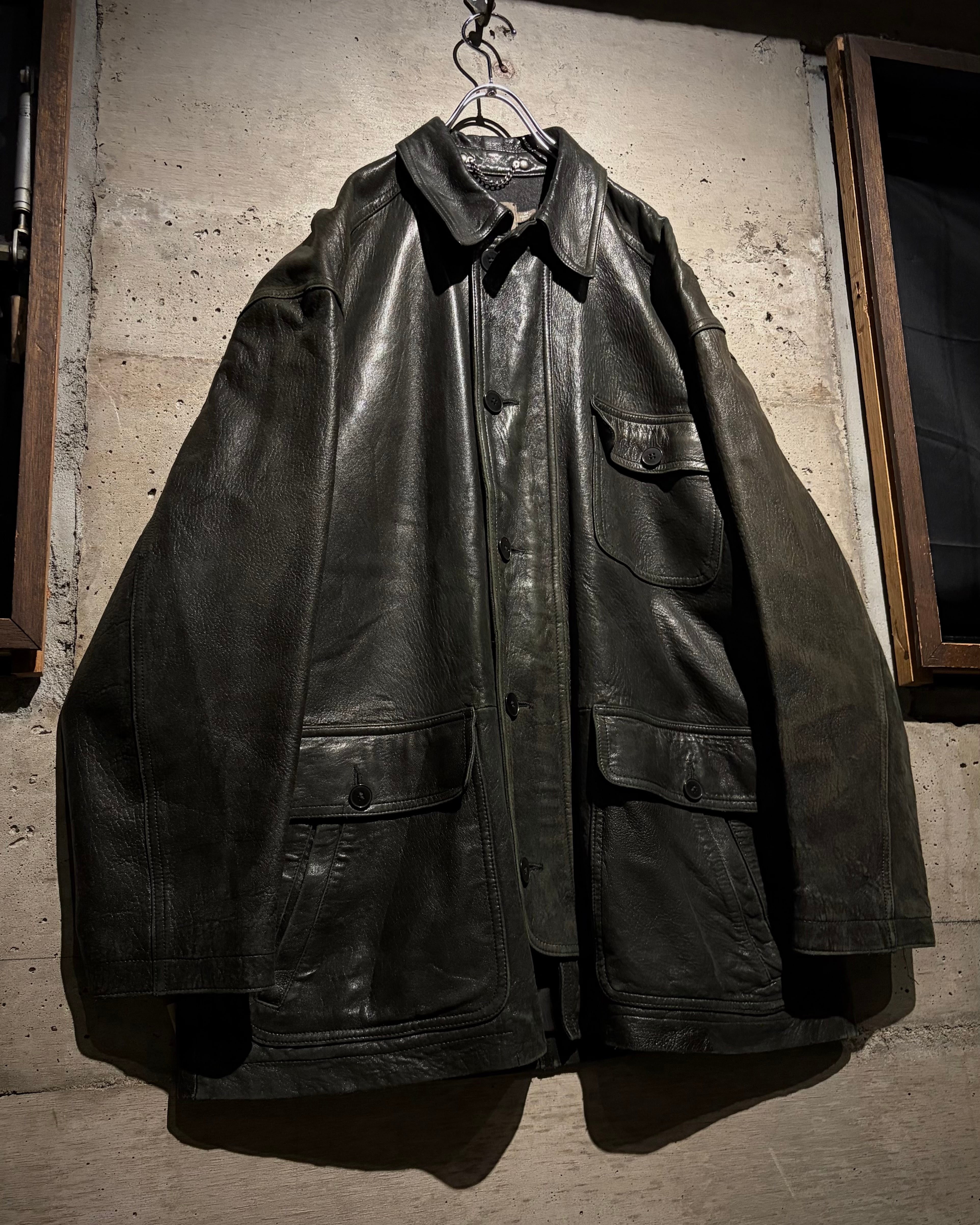 Caka】90's “Calvin Klein” Beautiful Fade Vintage Leather Coverall