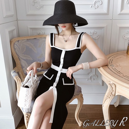 バイカラー　ワンピース　タイトフレアーワンピース