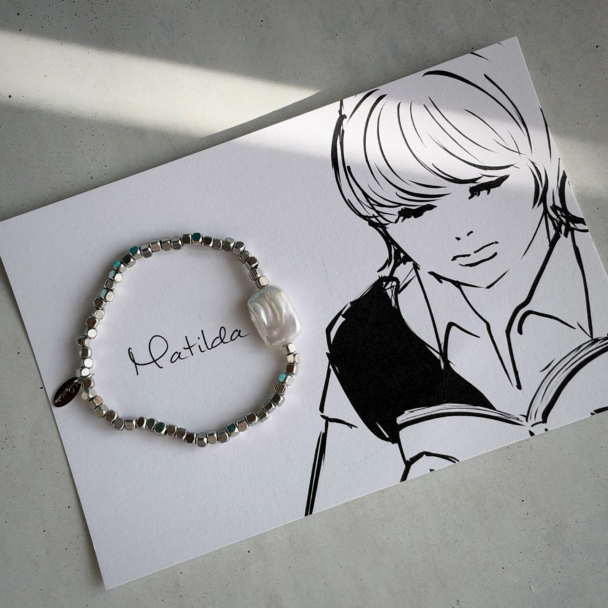 metal & stone bracelet(淡水パールB)