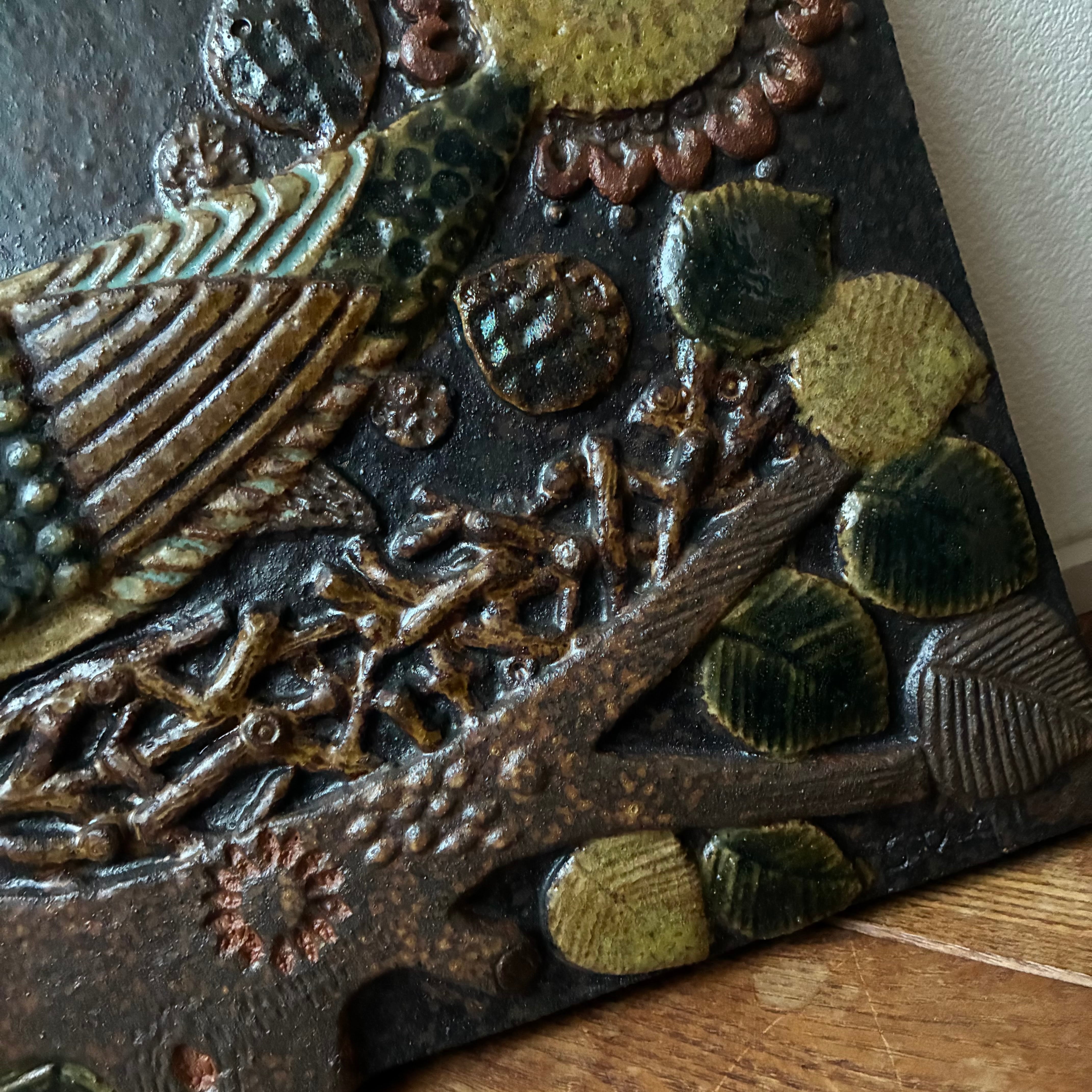 レア＊ Gustavsberg / グスタフスベリ 枝の上の鳥の陶板 Stig Lindberg