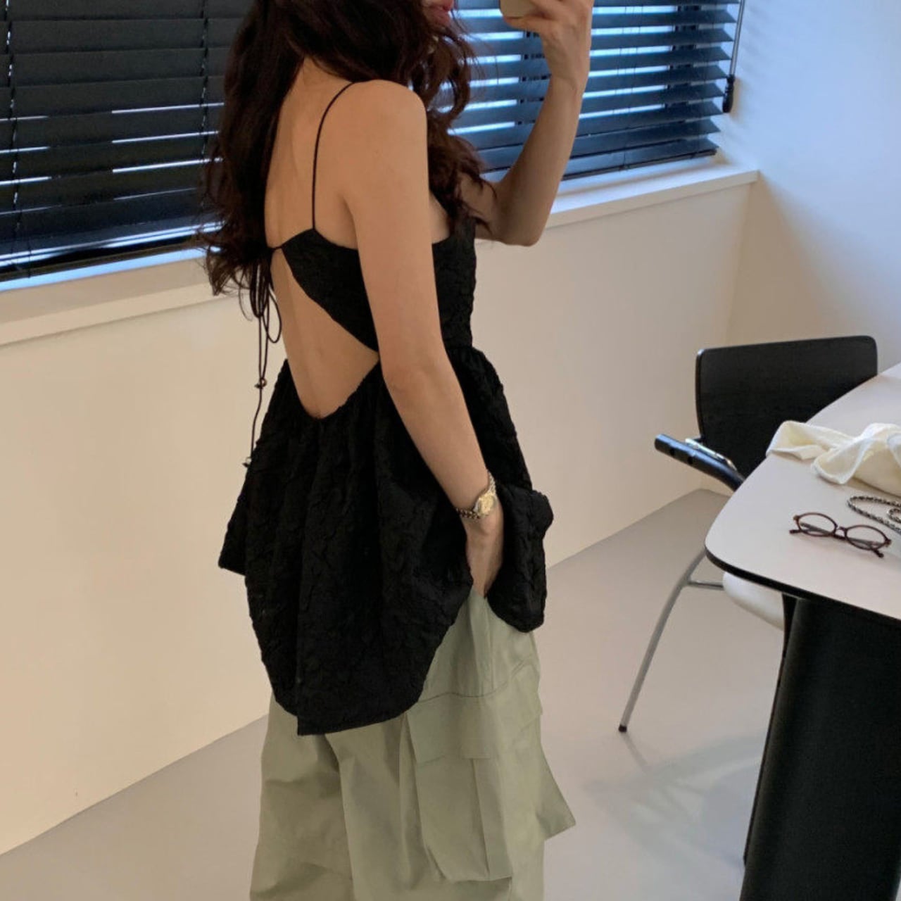 バックオープン ジャガード キャミソール/2color 3412907