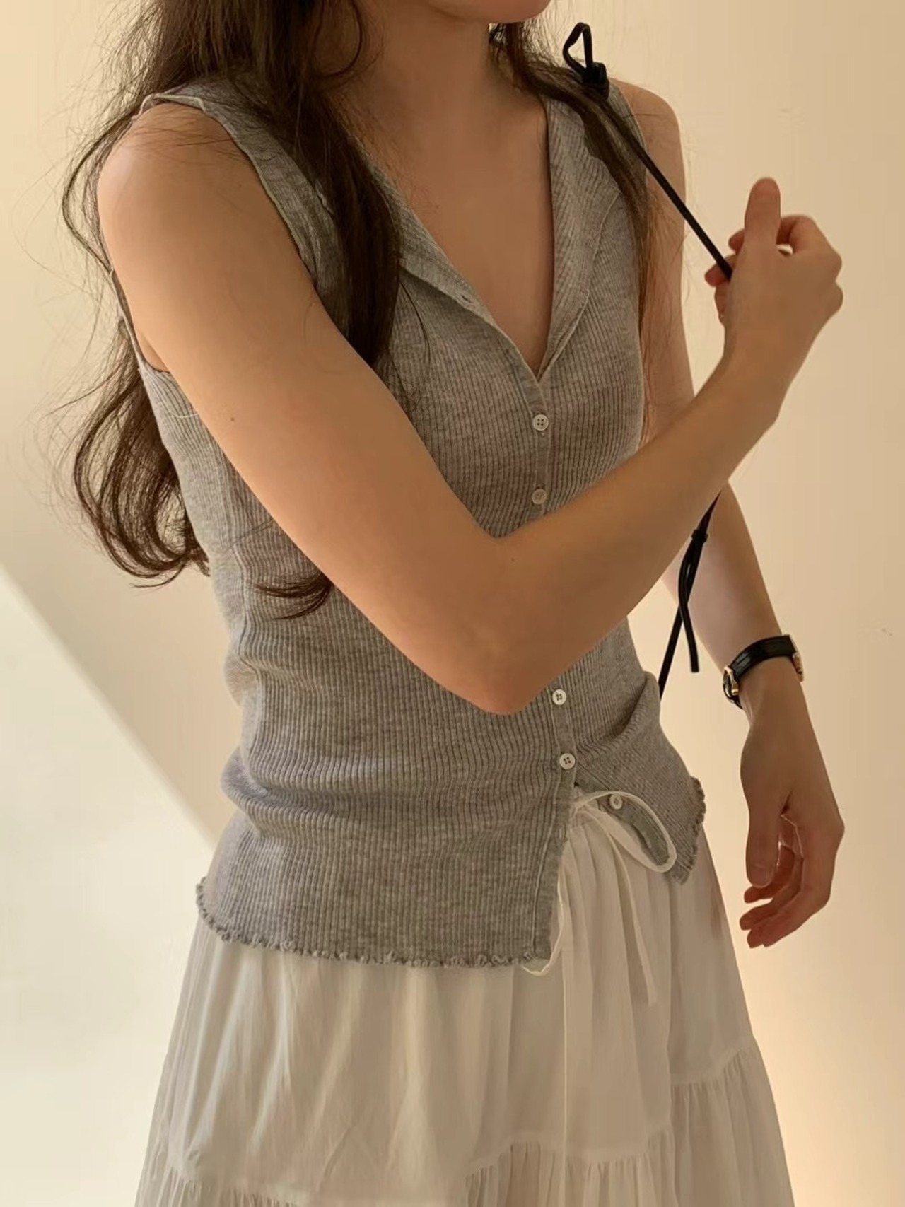 (OUNCE) silk mori sleeveless knit / 2color