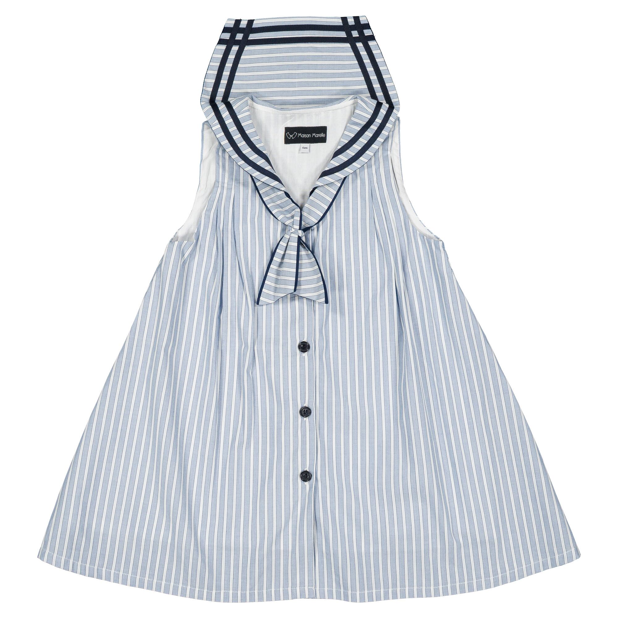 予約【Maison Marelle】Dress LUCO - ice blue stripes / 6Y~12Y/ 6月上旬以降入荷