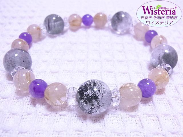 ガーデン水晶×ルチルクォーツ×アメジスト 五芒星ブレスレット
