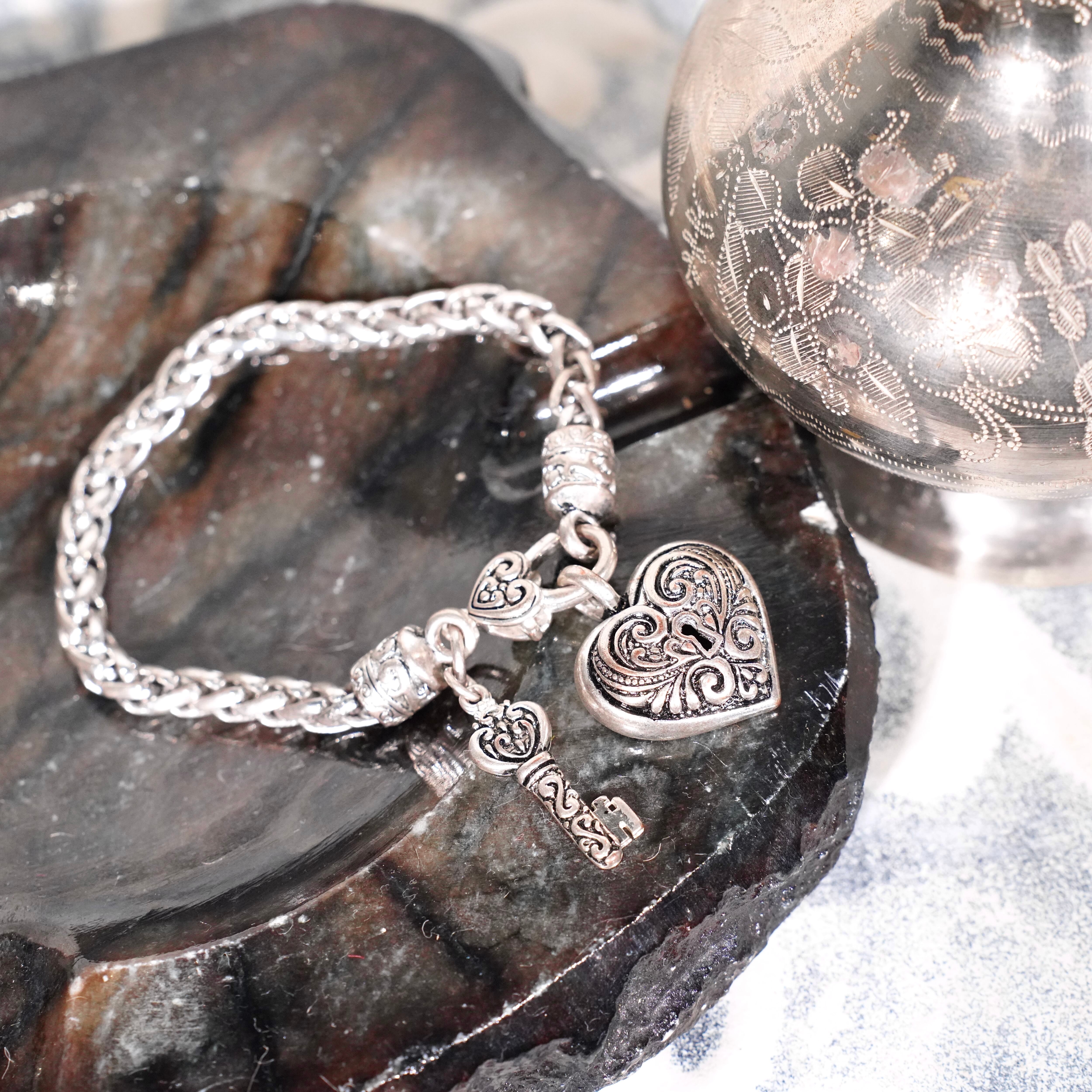 USA VINTAGE HEART KEY DESIGN CHAIN BRACELET/アメリカ古着ハート鍵