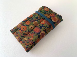 Pen case for 4pens #4 navy-blue×flower pattern (blue string)