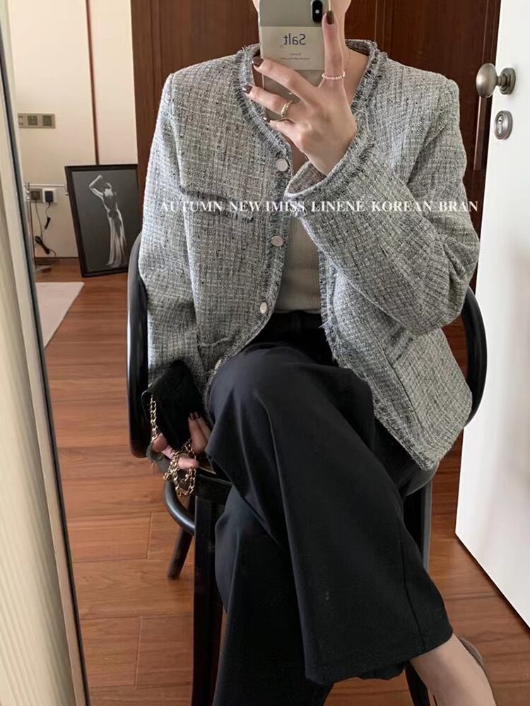 ジャケット スプリングオータムルーズロング 長袖 春物 秋物 ステッチ ビッグFスモールZ韓国91532220171