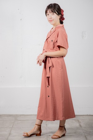 ミリタリーシャツワンピース Dark Pink Alcee Feel Green ミリタリーシャツワンピース Dark Pink Alcee Feel Green